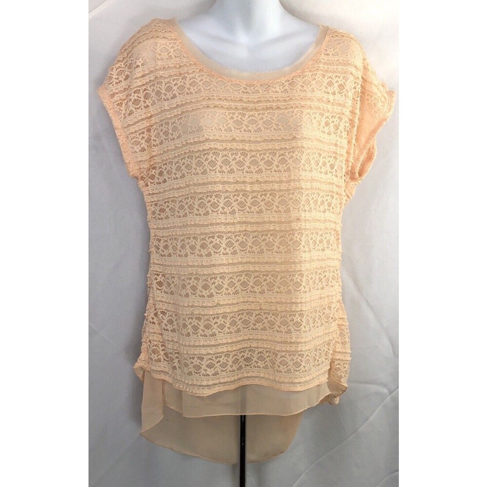 Love On A Hanger Baby Doll Lace Top S Peach Split Back Layered Asymmetrical Hem